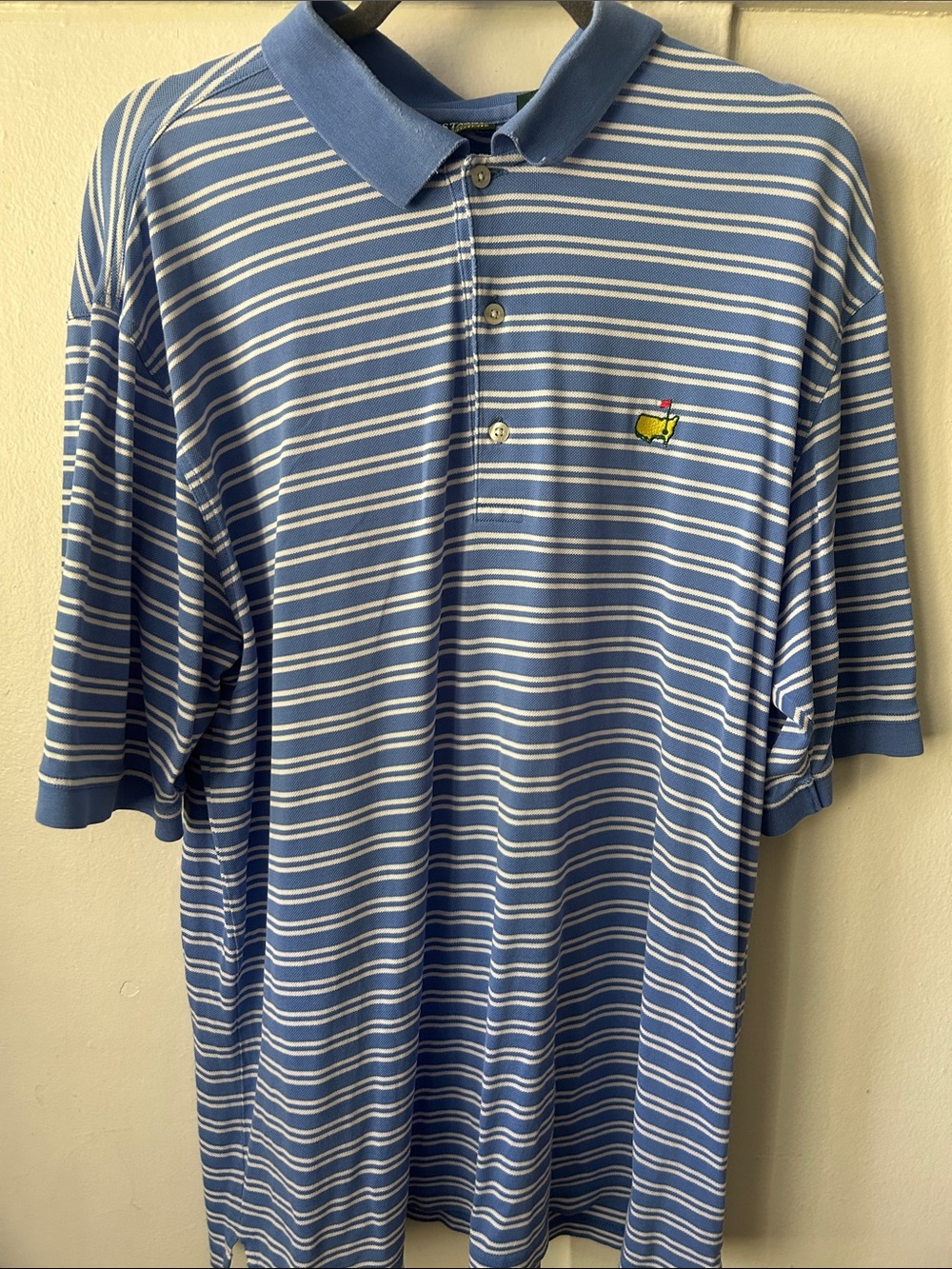 Masters Striped Blue Golf Polo with Contrast Collar - Classic Collection